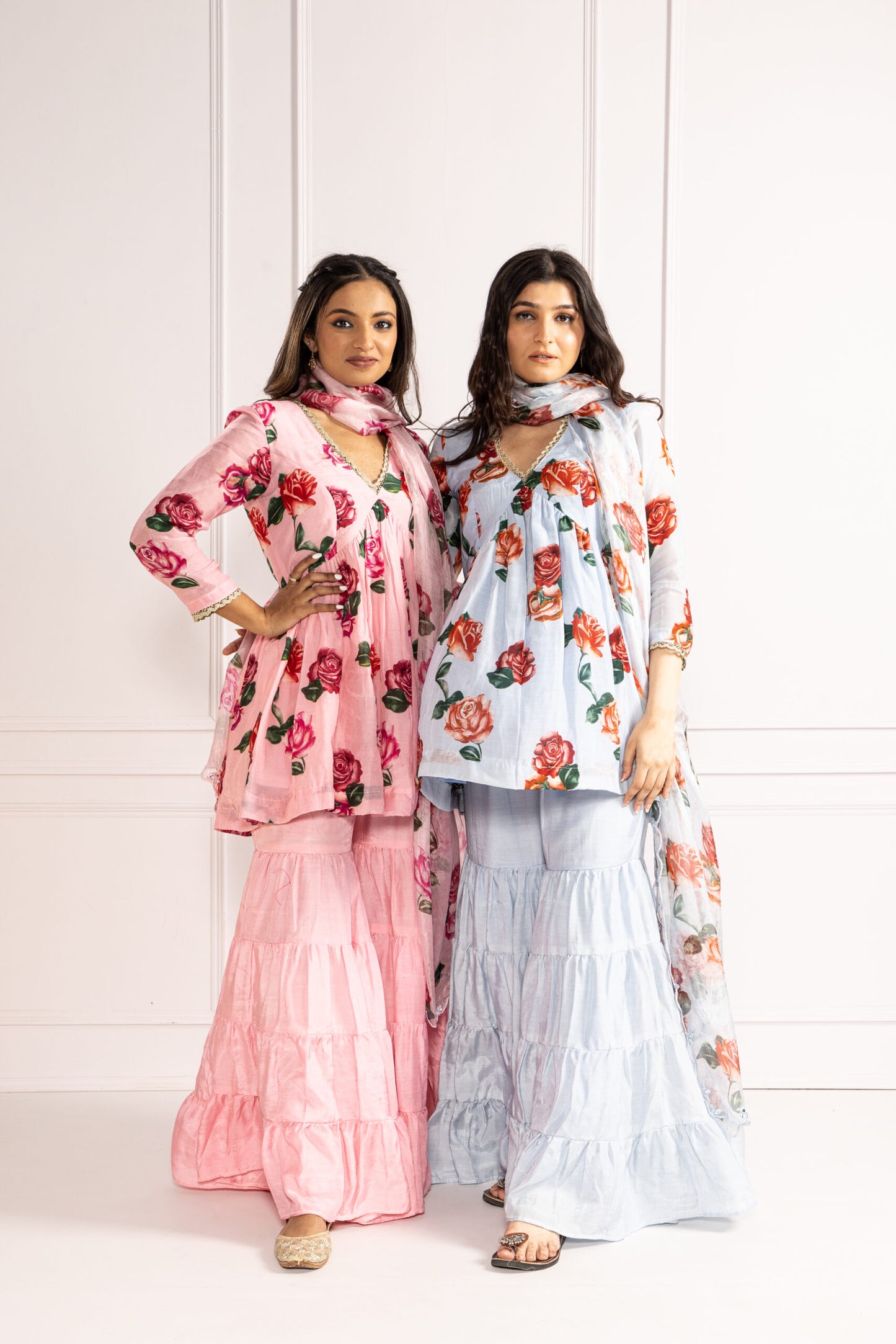 Gul Baby Pink V-neck Floral Printed Sharara Set