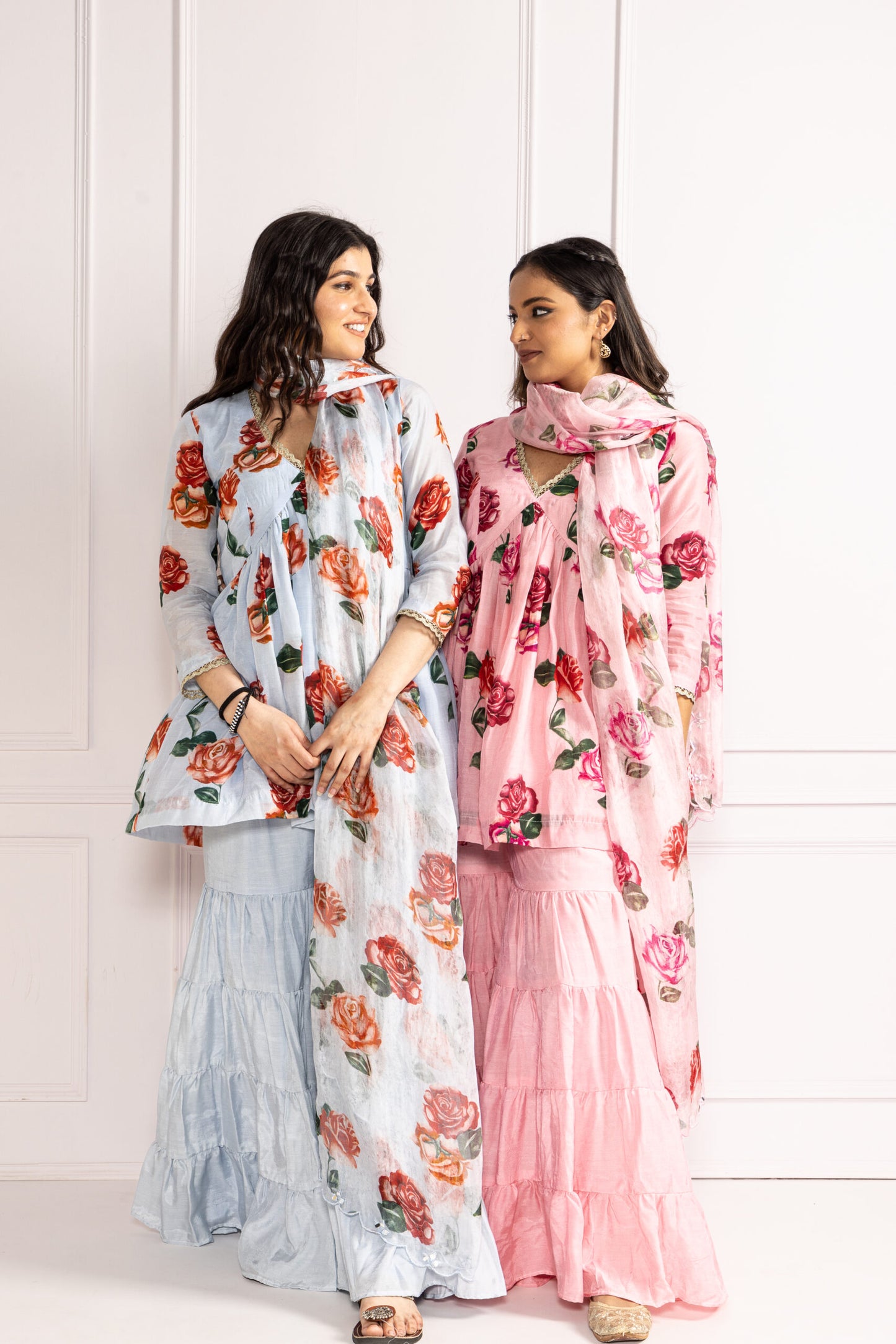 Gul Powder Blue V-neck Floral Printed Sharara Suit Set