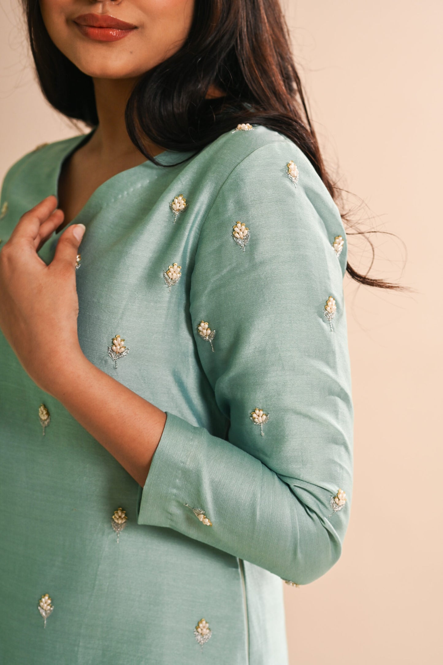 Khwab Sage Green Pearl Kurta Set