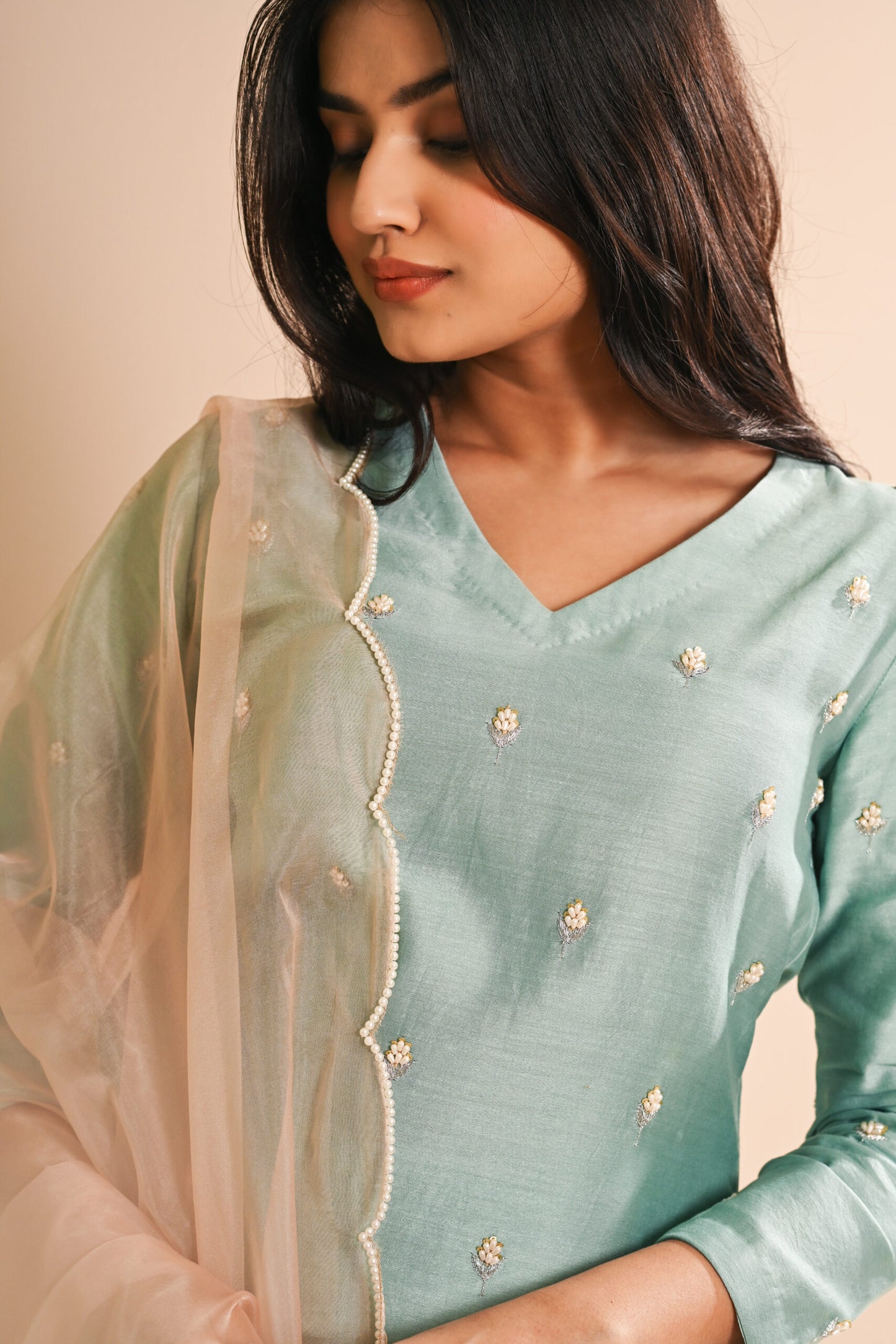 Khwab Sage Green Pearl Kurta Set