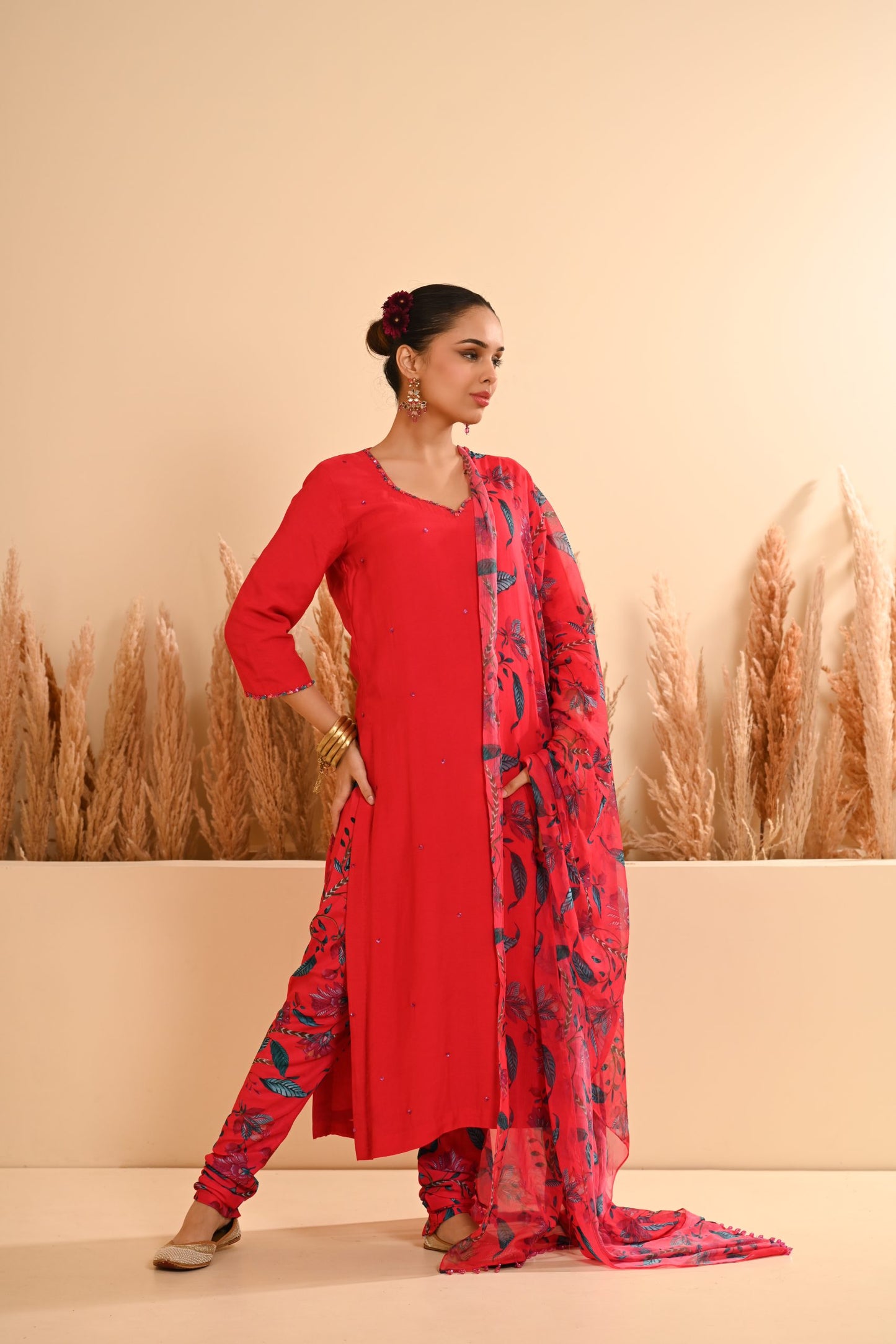 Rangrez Red Straight Chooridar Kurta Set