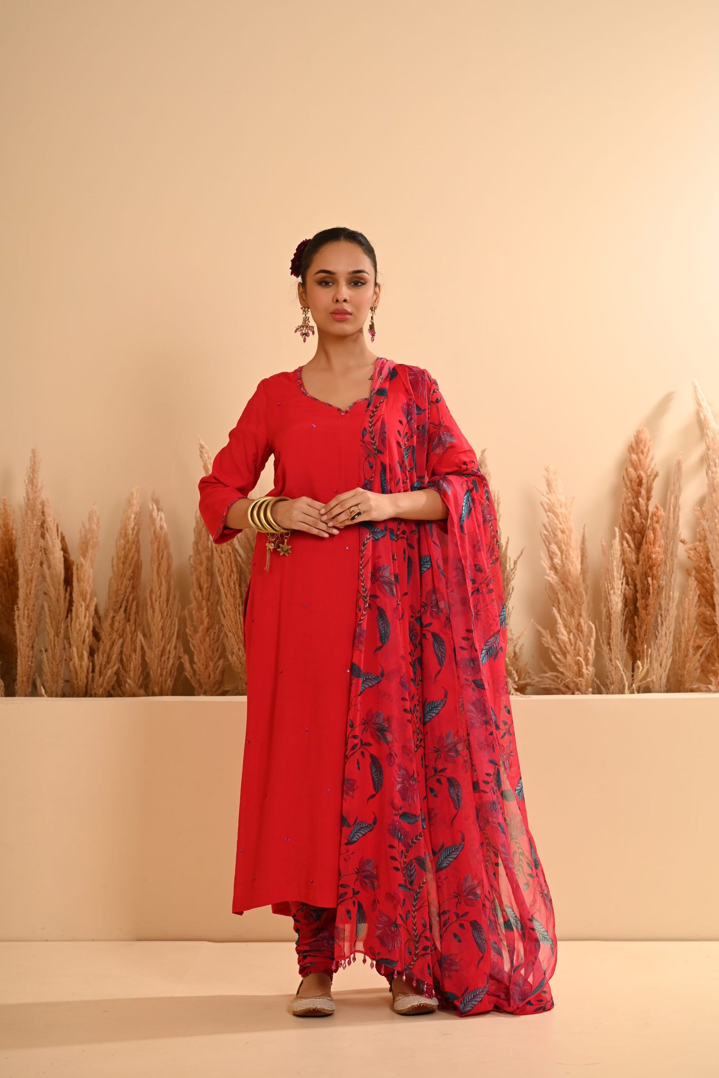 Rangrez Red Straight Chooridar Kurta Set