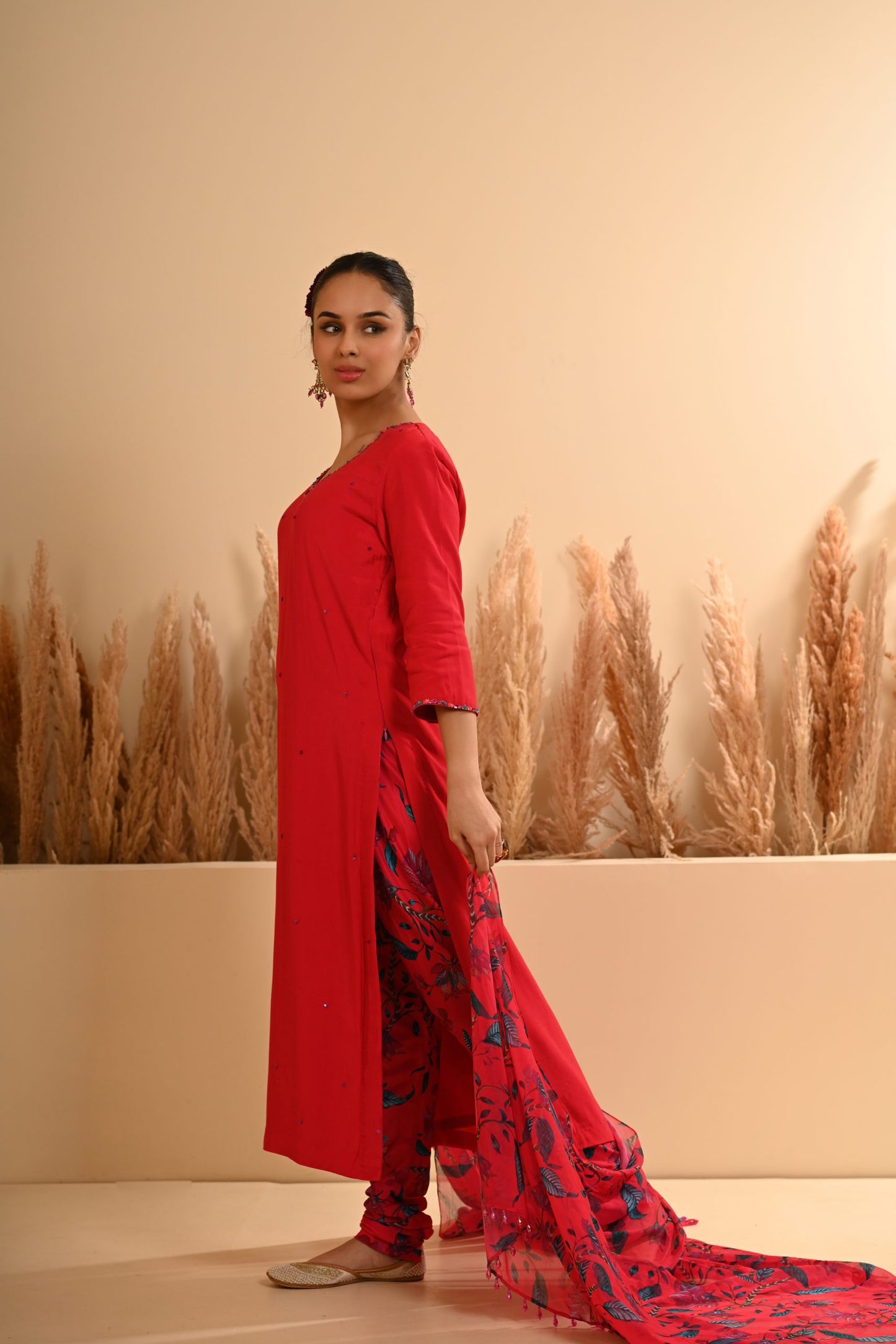 Rangrez Red Straight Chooridar Kurta Set