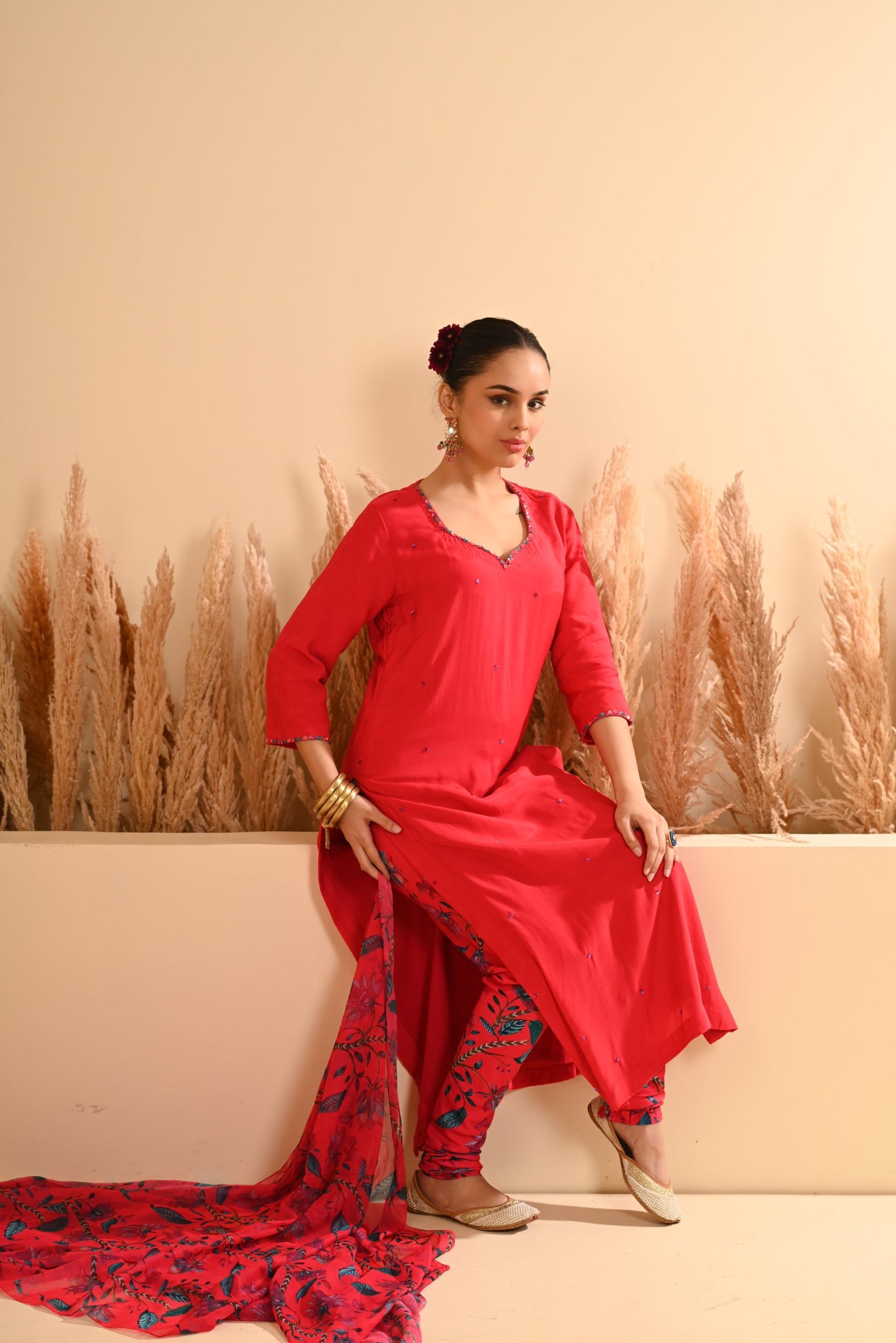 Rangrez Red Straight Chooridar Kurta Set