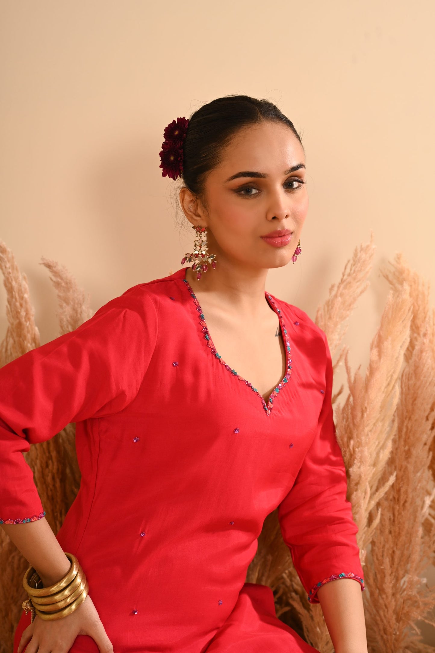 Rangrez Red Straight Chooridar Kurta Set