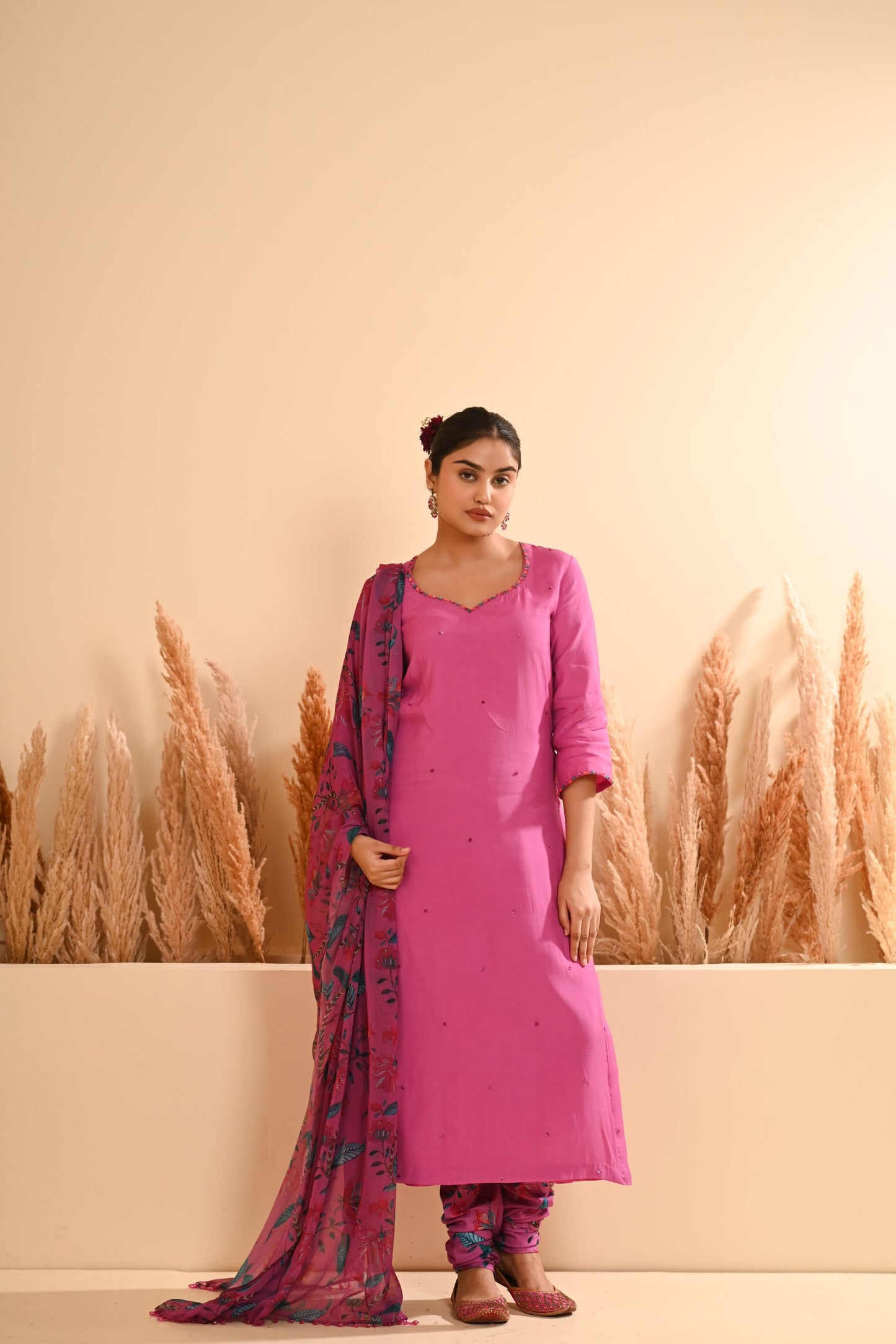 Rangrez Purple Straight Chooridar Kurta Set