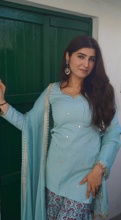 Blue Noor Sharara Set