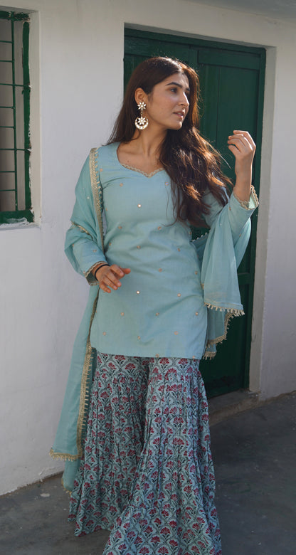 Blue Noor Sharara Set