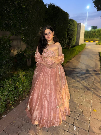 Rose tissue lehenga