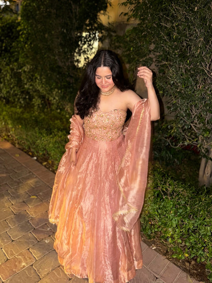 Rose tissue lehenga