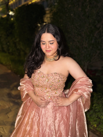 Rose tissue lehenga