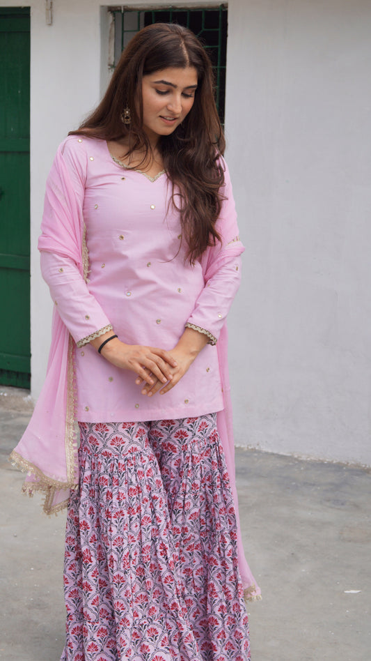 Pink Noor Sharara Set