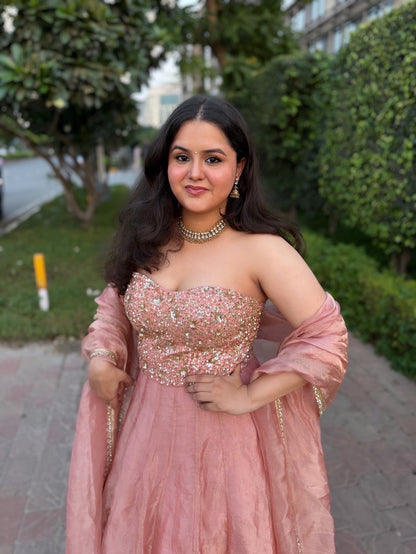 Rose tissue lehenga