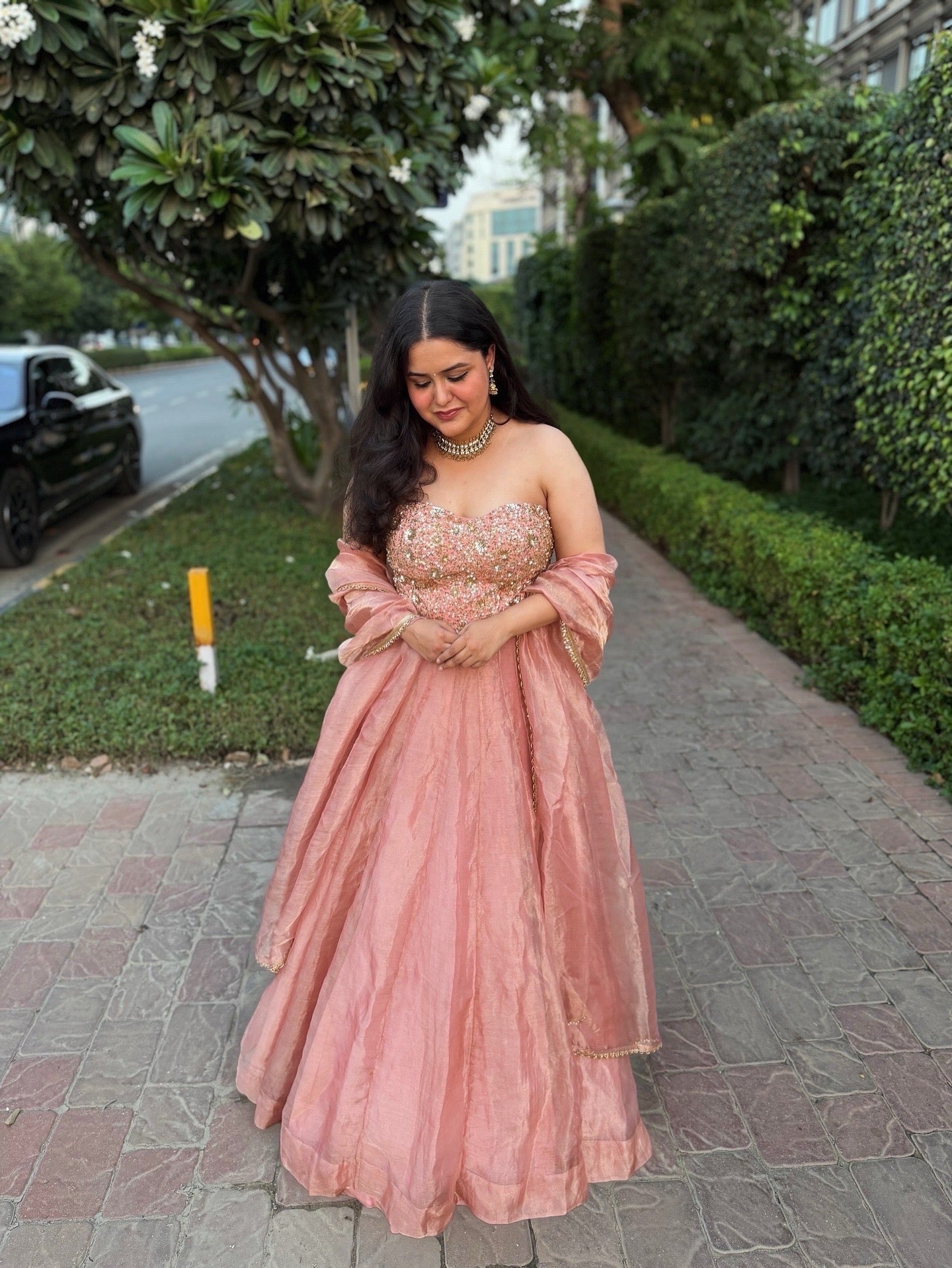 Rose tissue lehenga