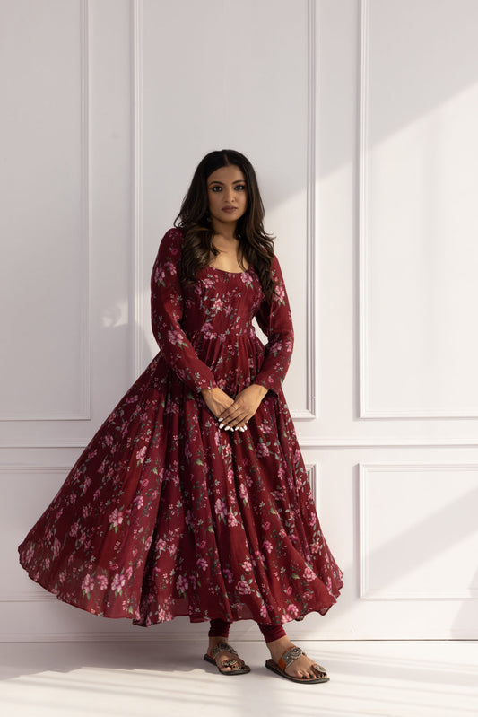 Tamanna Crismson Red Floral Anarkali Set