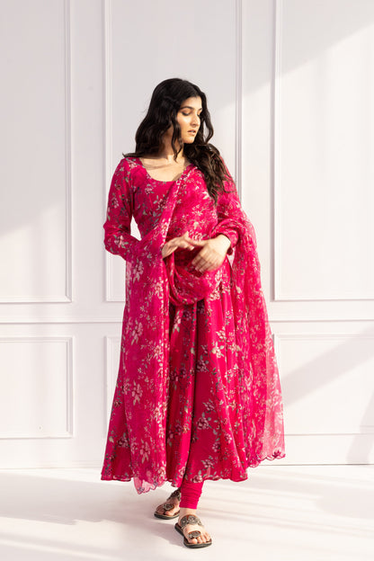 Tamanna Rani Pink Floral Anarkali Set