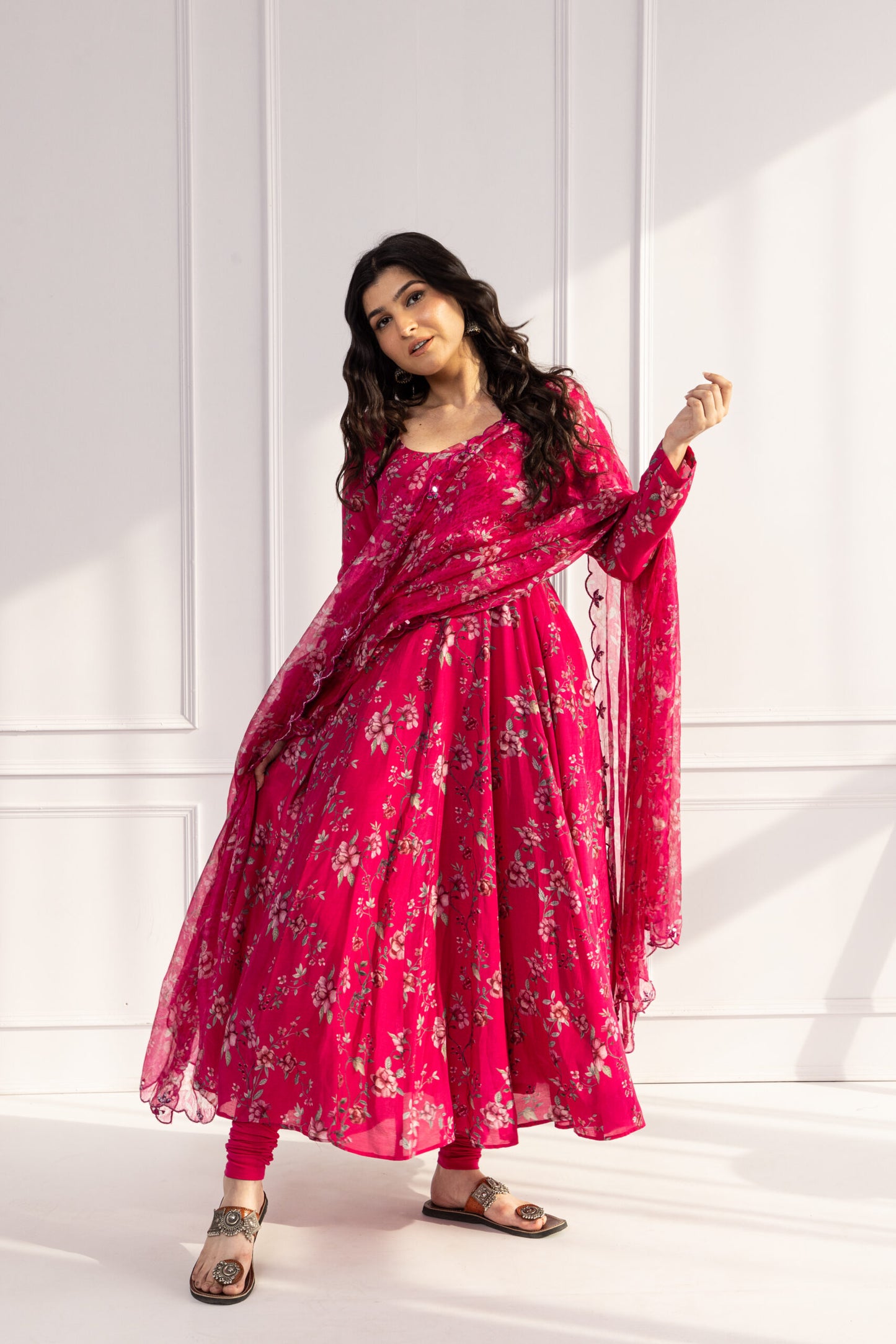 Tamanna Rani Pink Floral Anarkali Set