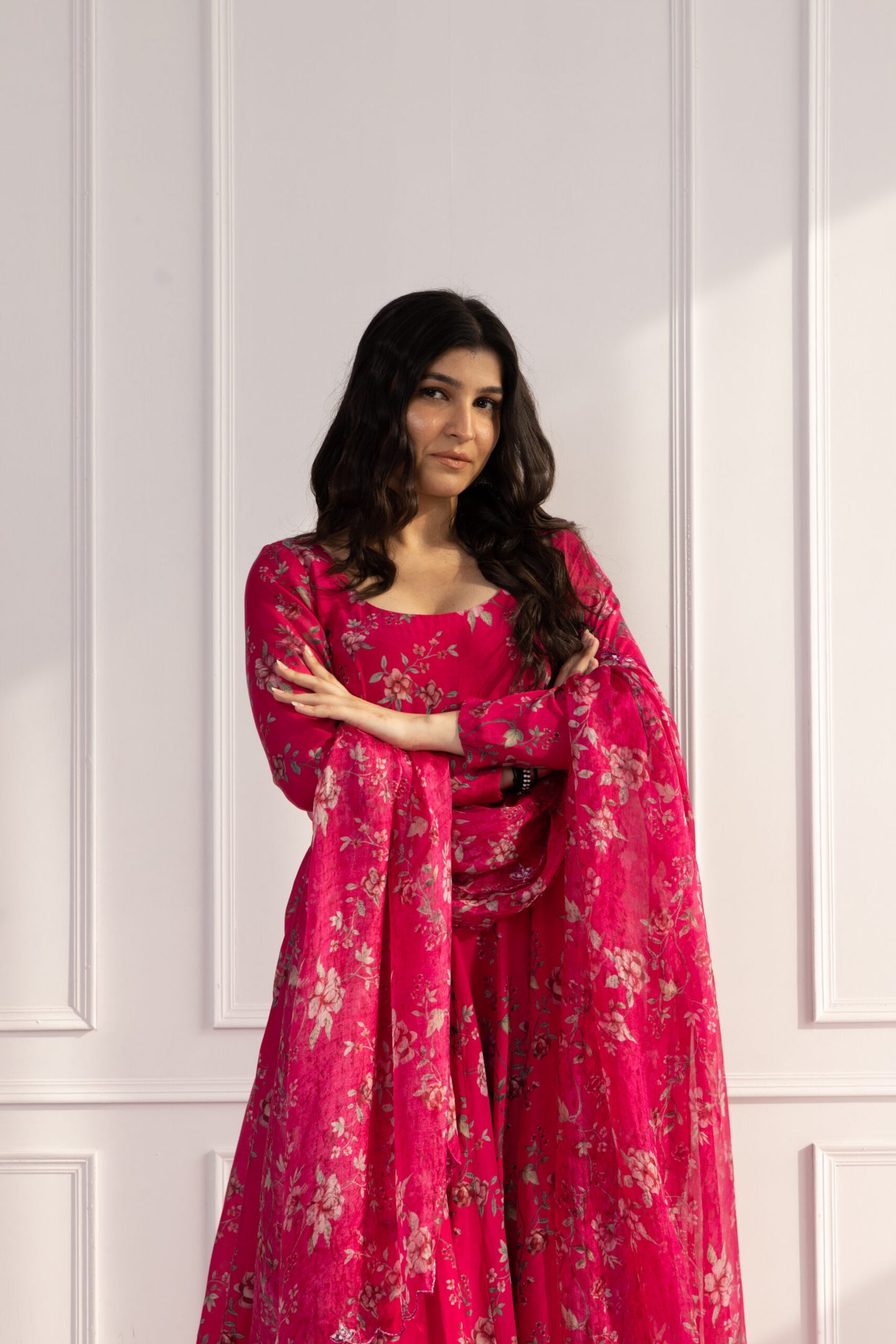 Tamanna Rani Pink Floral Anarkali Set