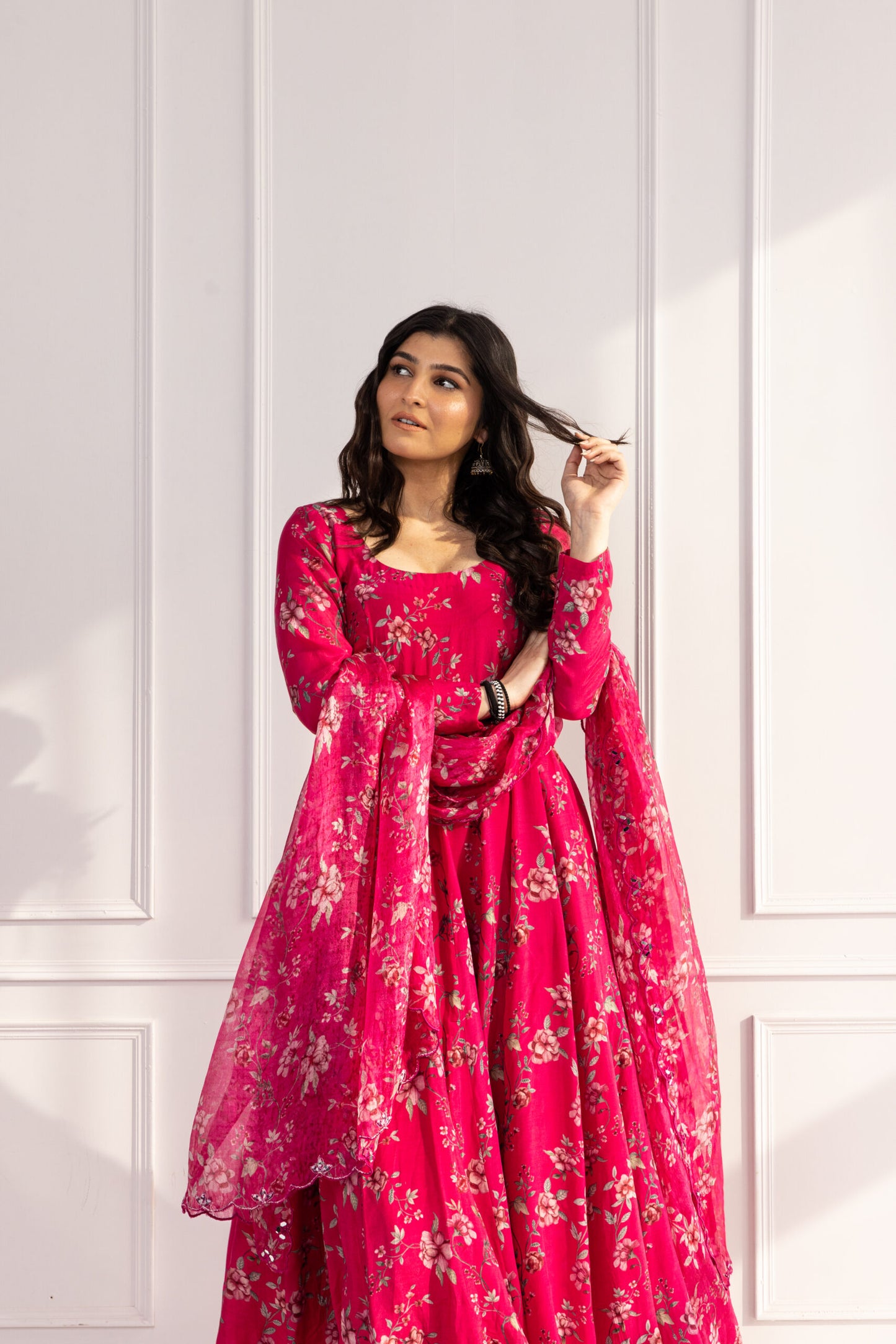 Tamanna Rani Pink Floral Anarkali Set