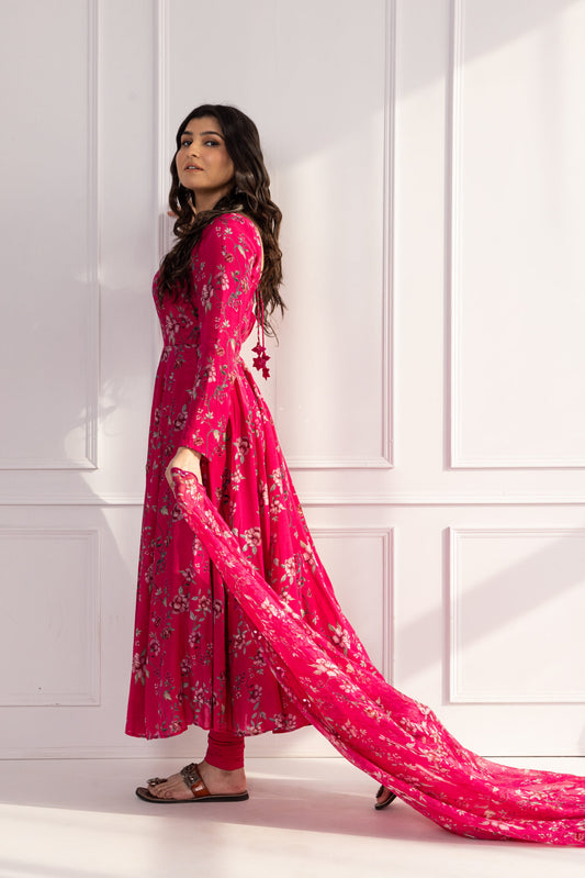 Tamanna Rani Pink Floral Anarkali Set