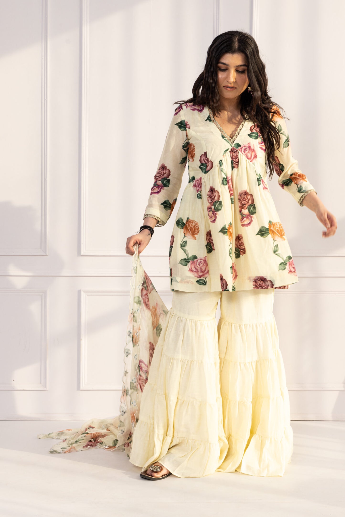 Gul Butter V-neck Floral Printed Sharara Suit Set