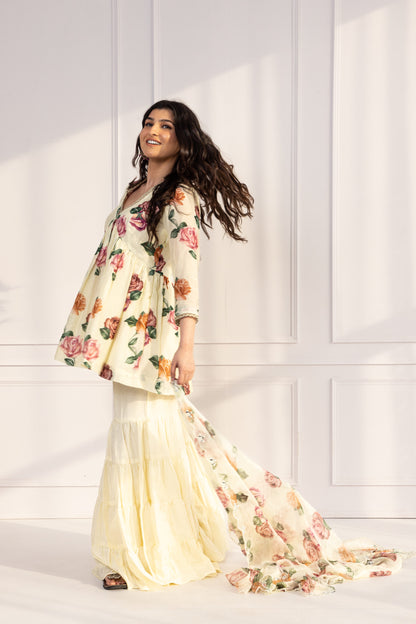 Gul Butter V-neck Floral Printed Sharara Suit Set