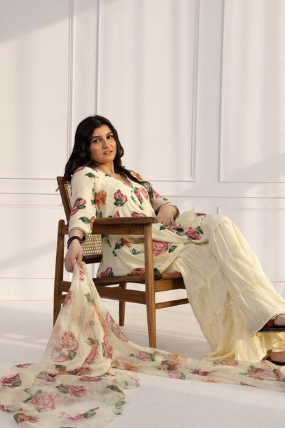 Gul Butter V-neck Floral Printed Sharara Suit Set