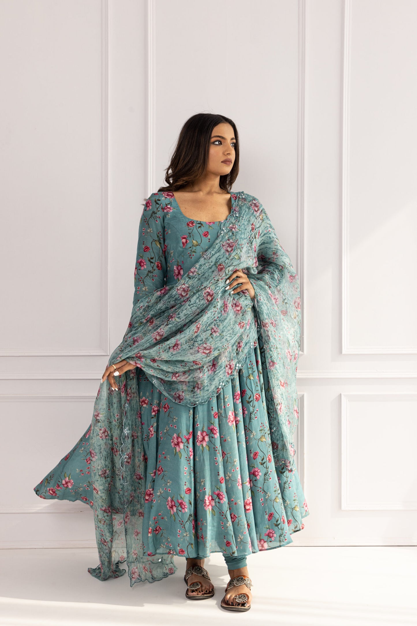 Tamanna Teal Floral Anarkali Set