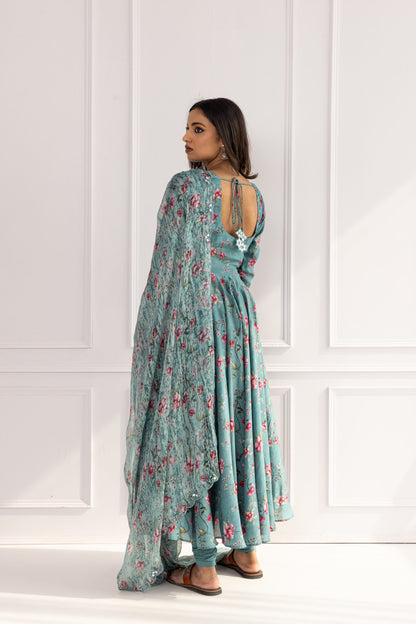 Tamanna Teal Floral Anarkali Set