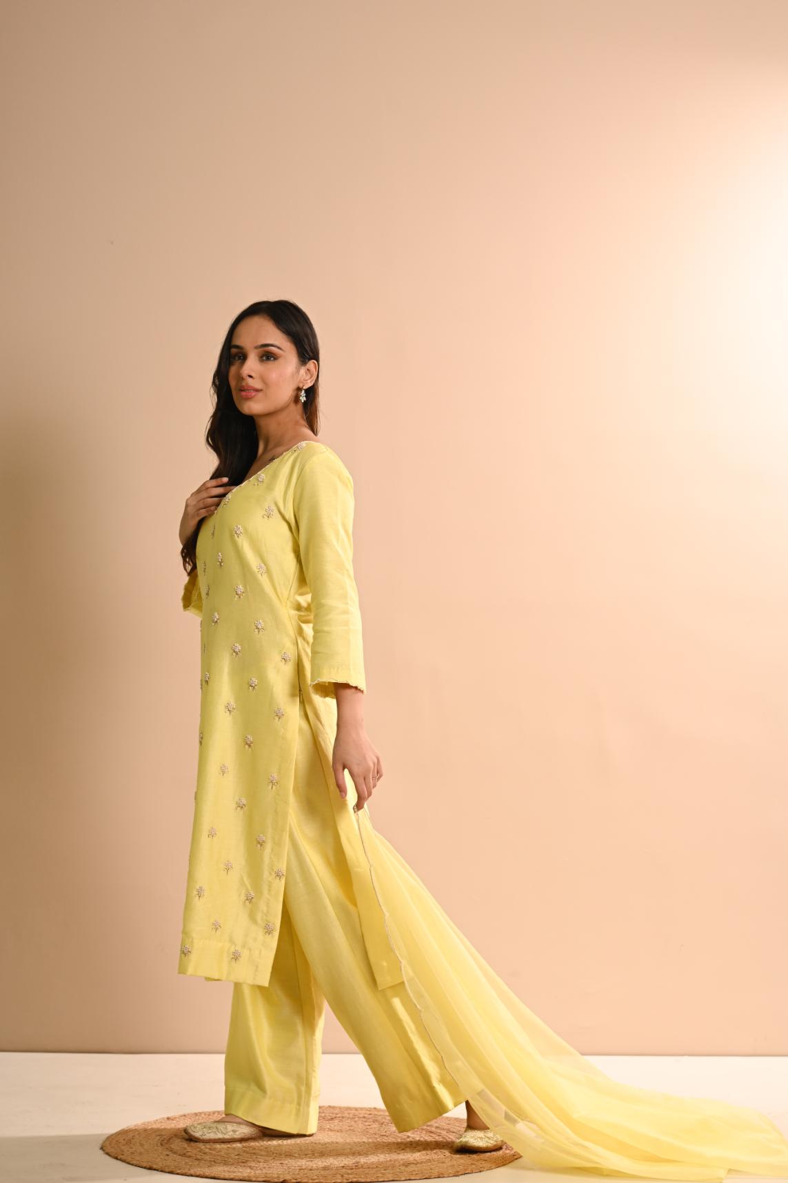 Khwab Yellow Pearl Kurta Set