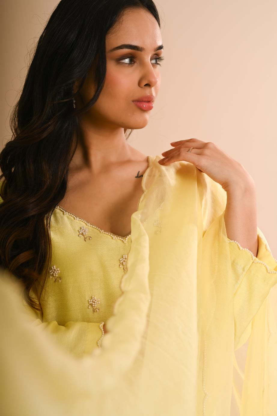 Khwab Yellow Pearl Kurta Set