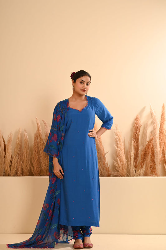 Rangrez Blue Straight Chooridaar Kurta Set