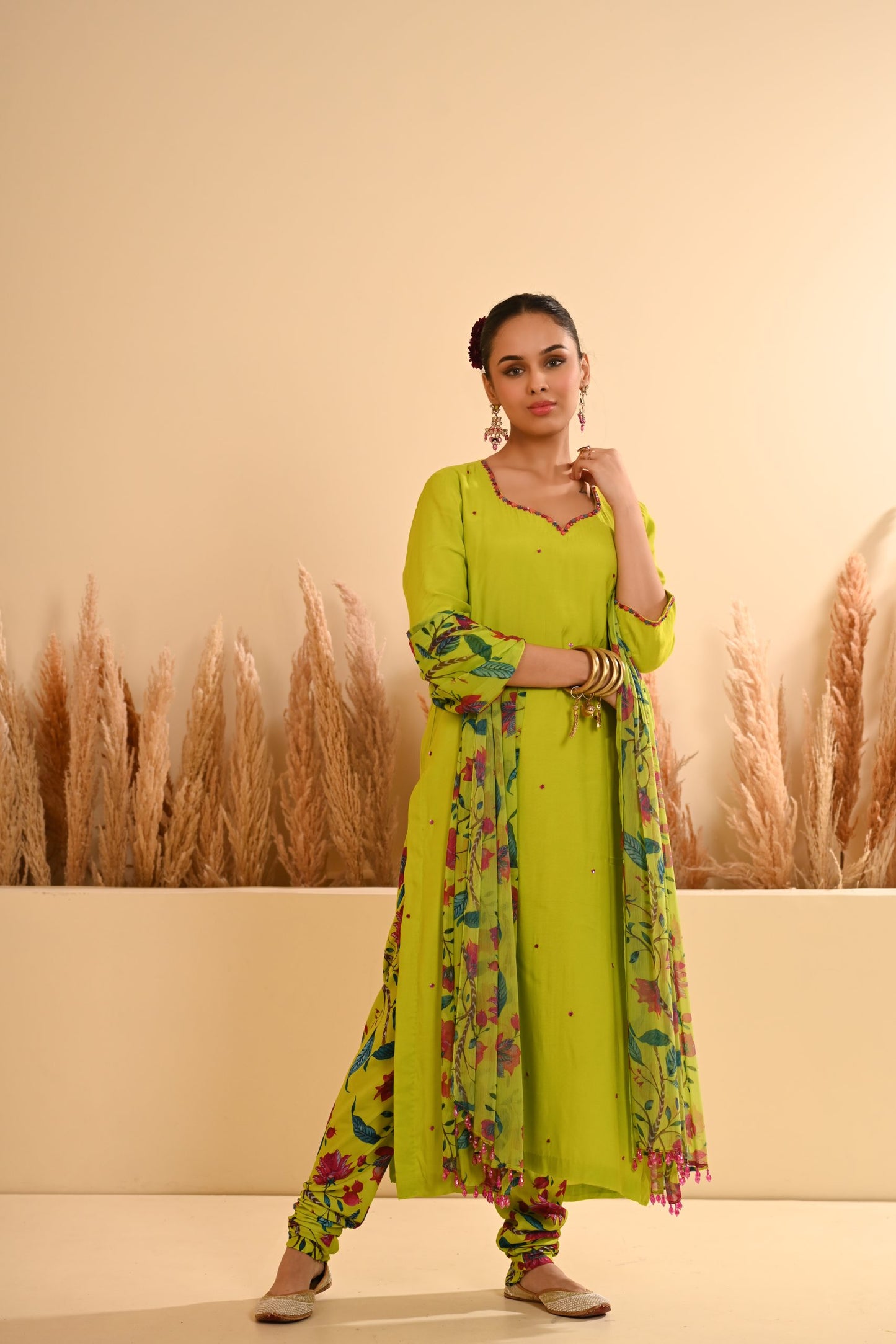 Rangrez Green Straight Chooridaar Kurta Set